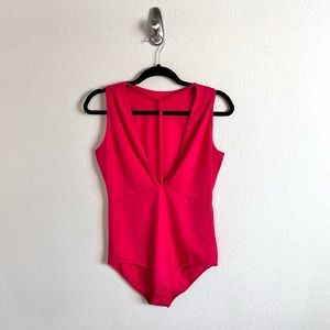 Hot Pink Harness Strappy V-Neck Tank Bodysuit